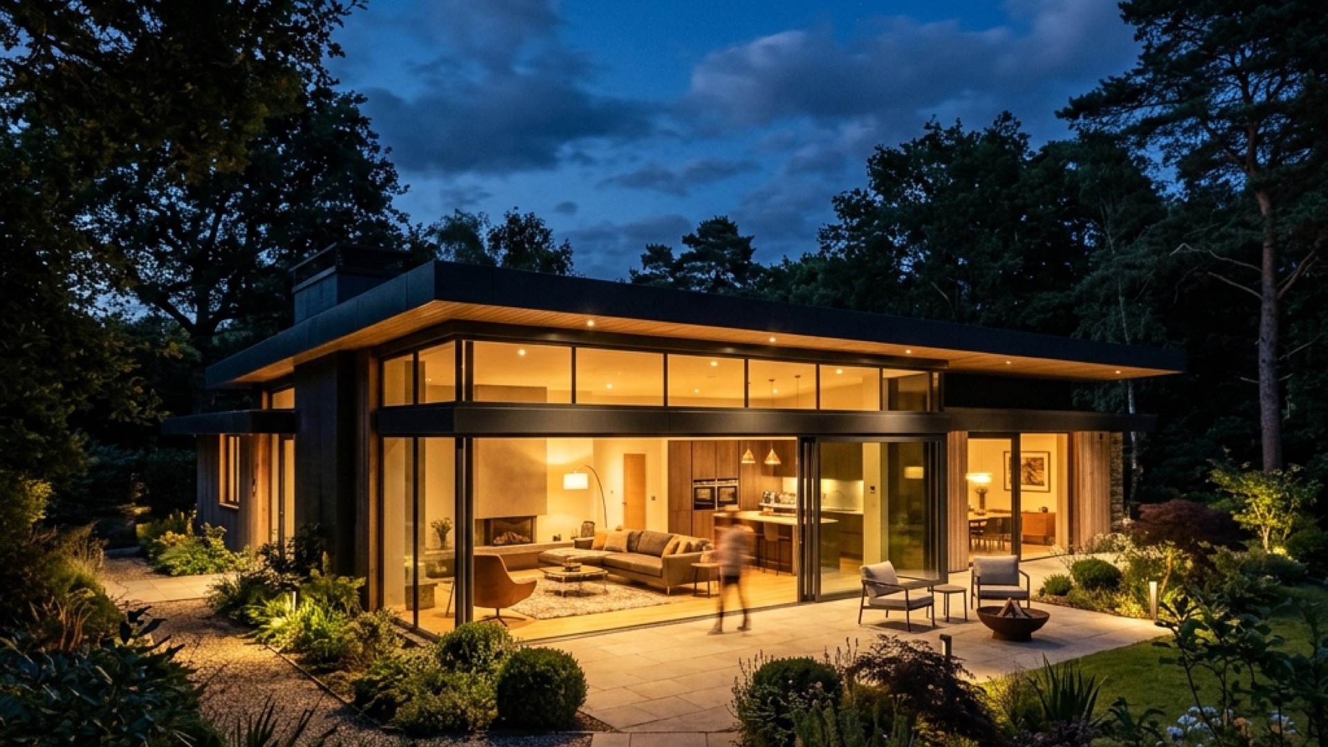 Modern residential build at dusk by North Star Building Solutions